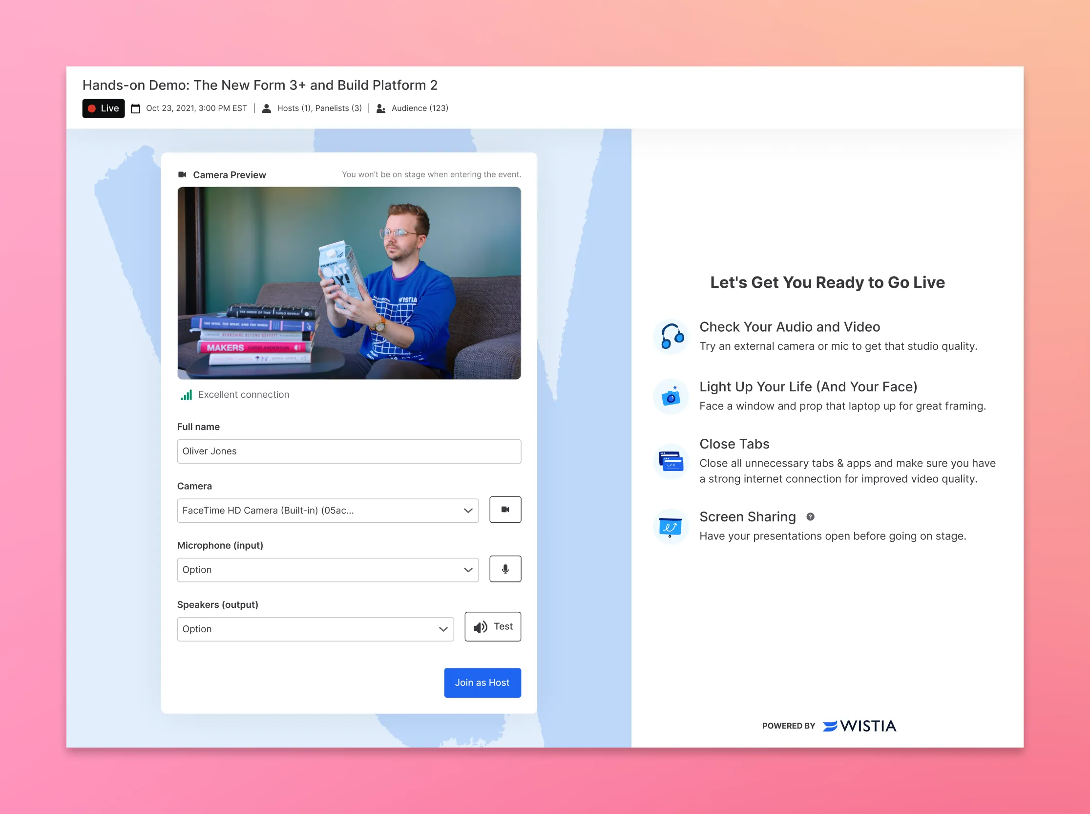 Wistia account setup page design