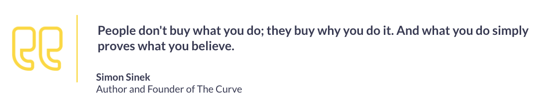 Quote Simon Sinek: People don't buy what you do; they buy why you do it. And what you do simply proves what you believe.
