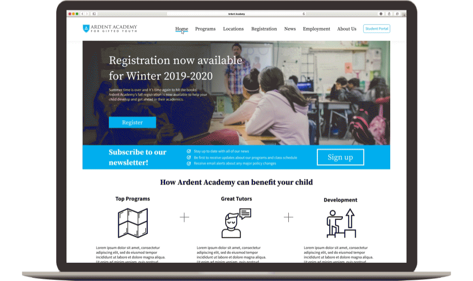 Ardent Academy website