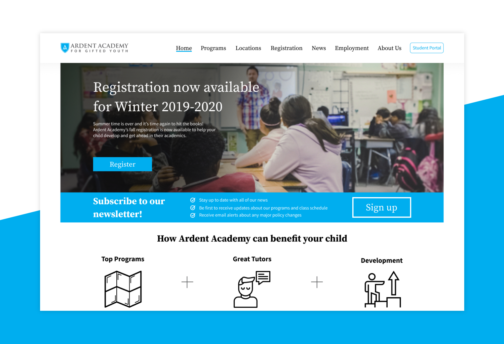 Screenshot from Ardent Academy Website
