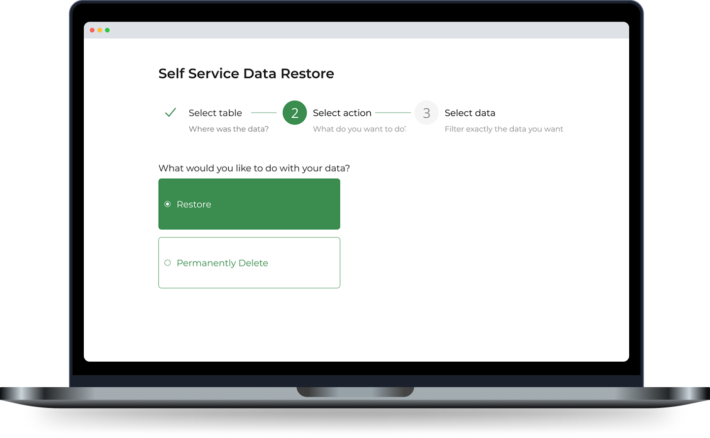 Self-service data restore page in Macbook