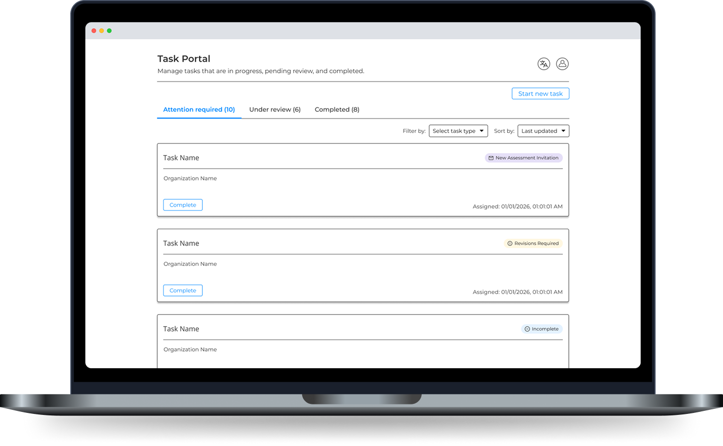 New task portal in Macbook