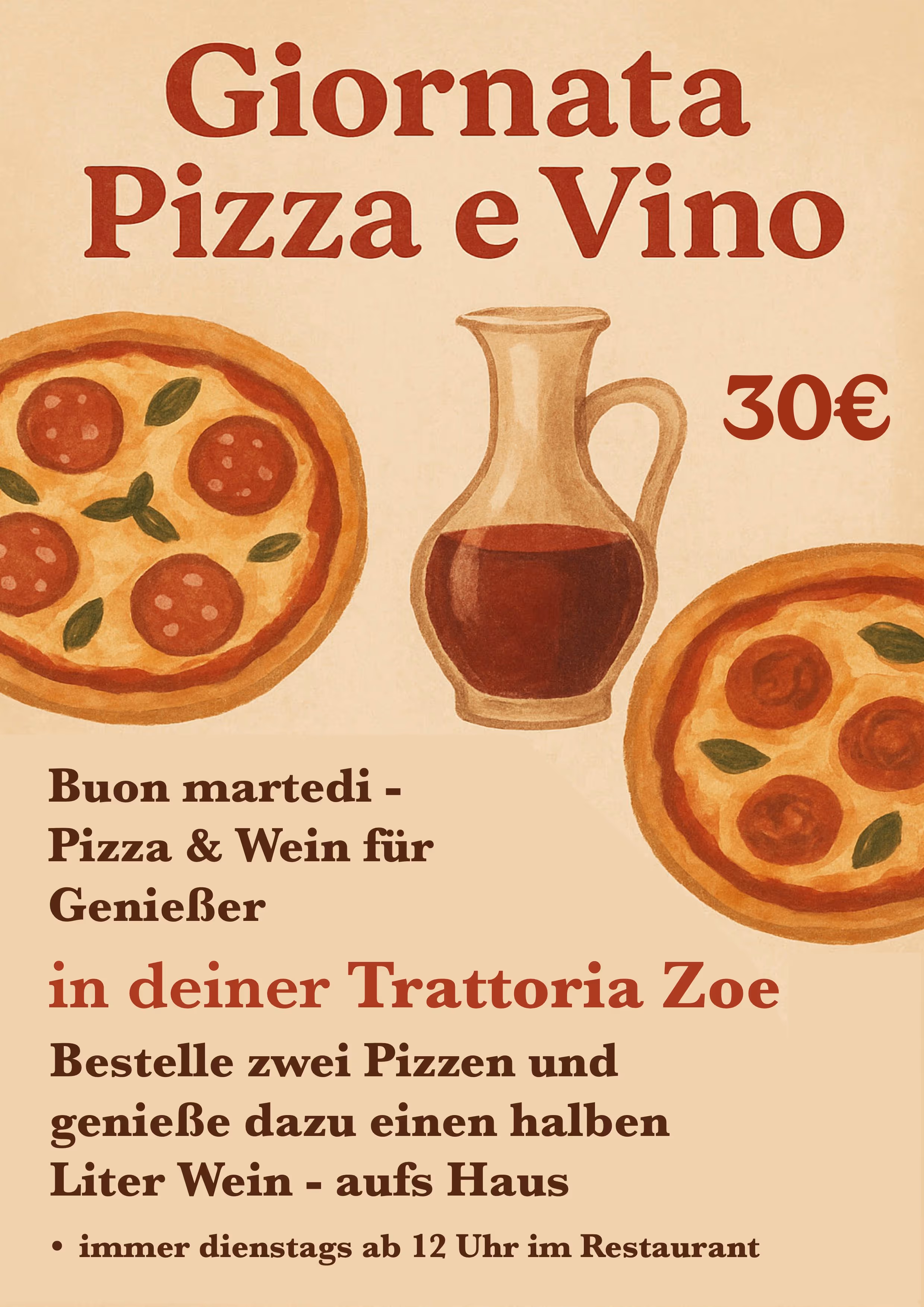 Bild eines Sommerangebots für Wein und Pizza