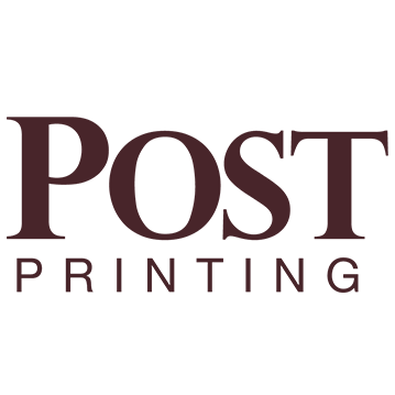 The text 'POST PRINTING PRODUCTS' in uppercase, dark red font on a transparent background.