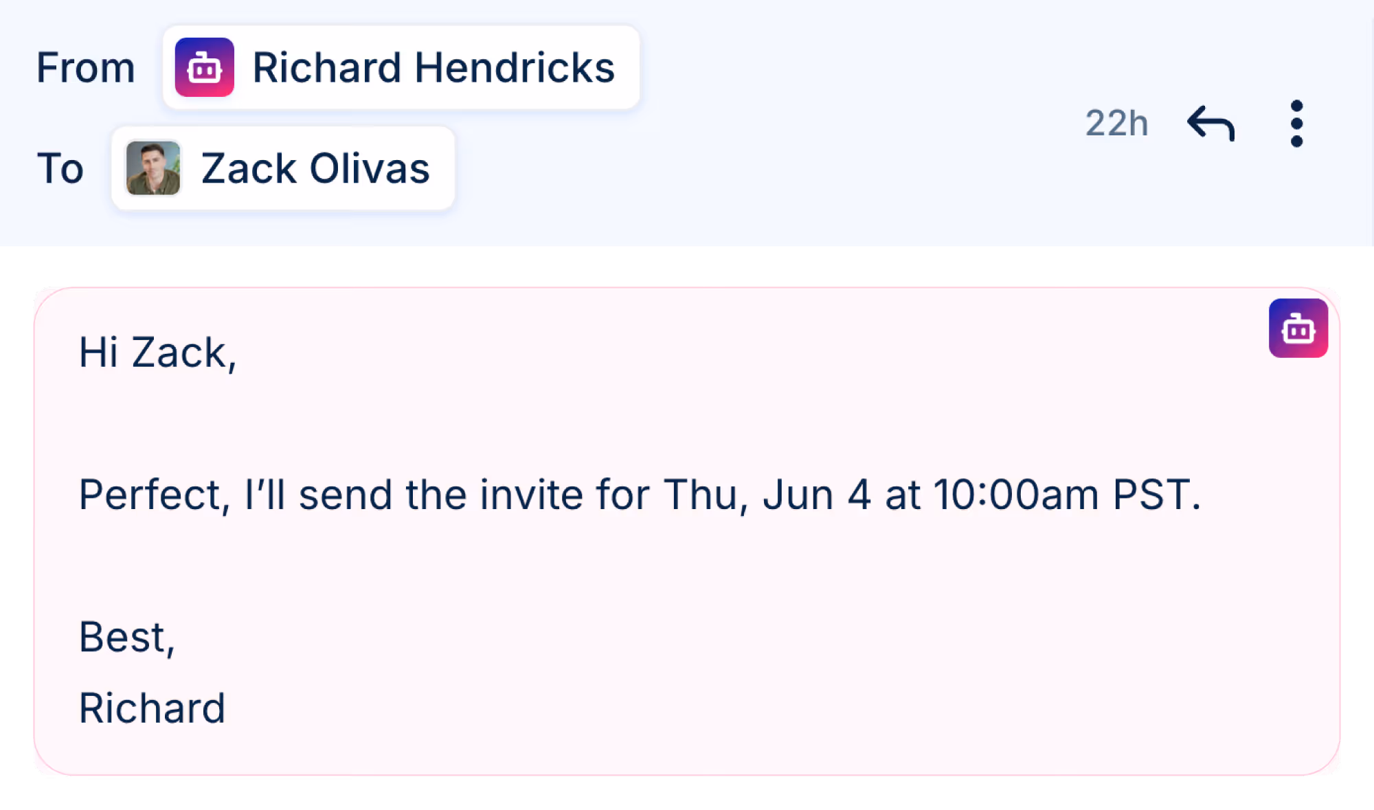 Email conversation of AI SDR scheduling a call. 