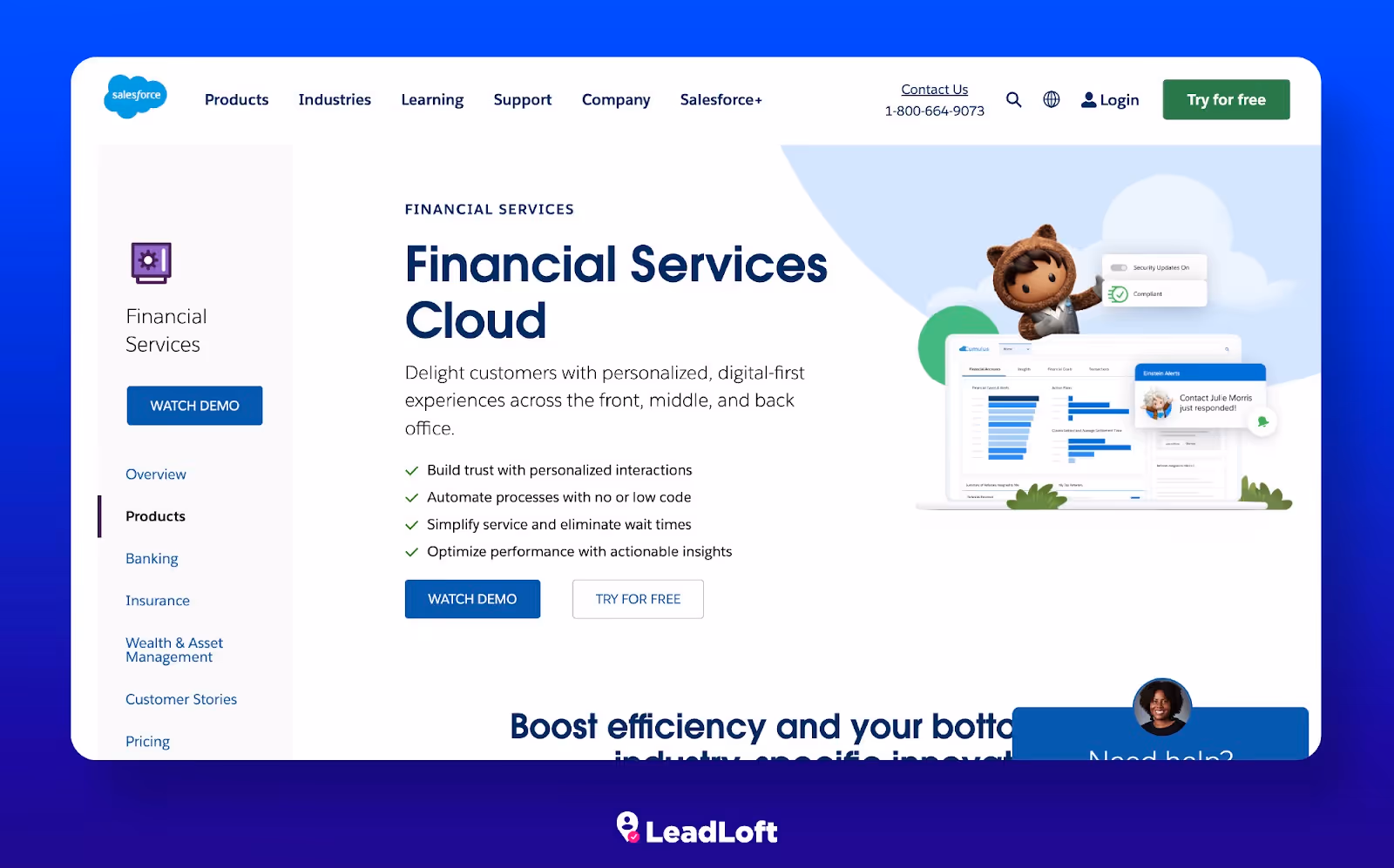 Salesforce Financial Services Cloud website screenshot