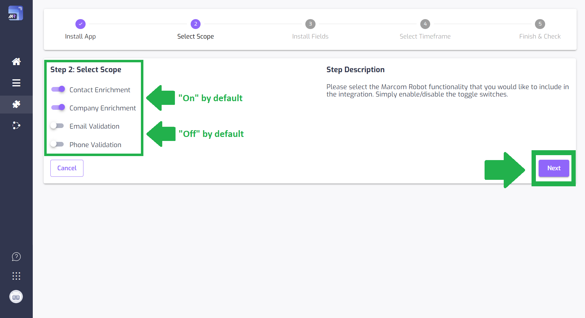 Step 2: Selecting data enrichment scope (HubSpot enrichment)