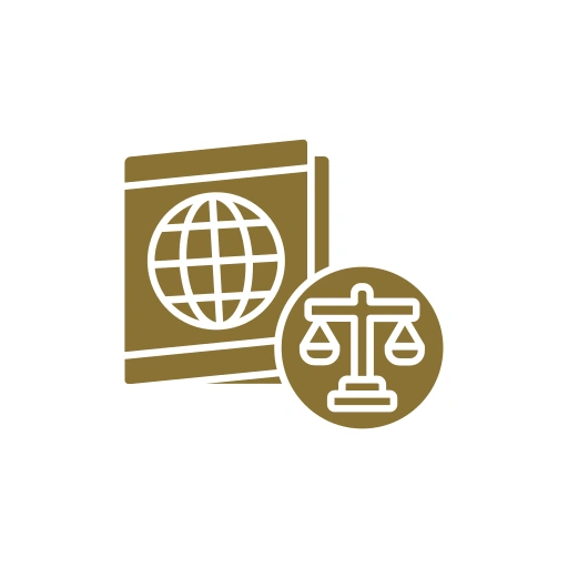 Icon of a passport and a legal scales symbol representing immigration law.