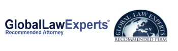GlobalLawExperts Recommended Attorney logo with a globe and the text Recommended Firm.