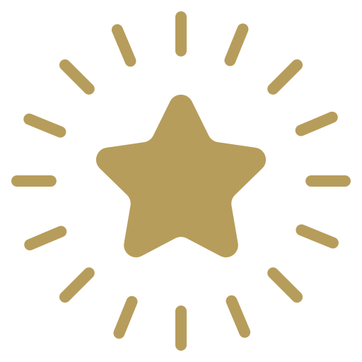 Gold star with radiating lines representing a rating or highlight.