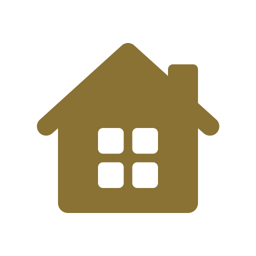 Brown house icon with four windows inside a white circular background.