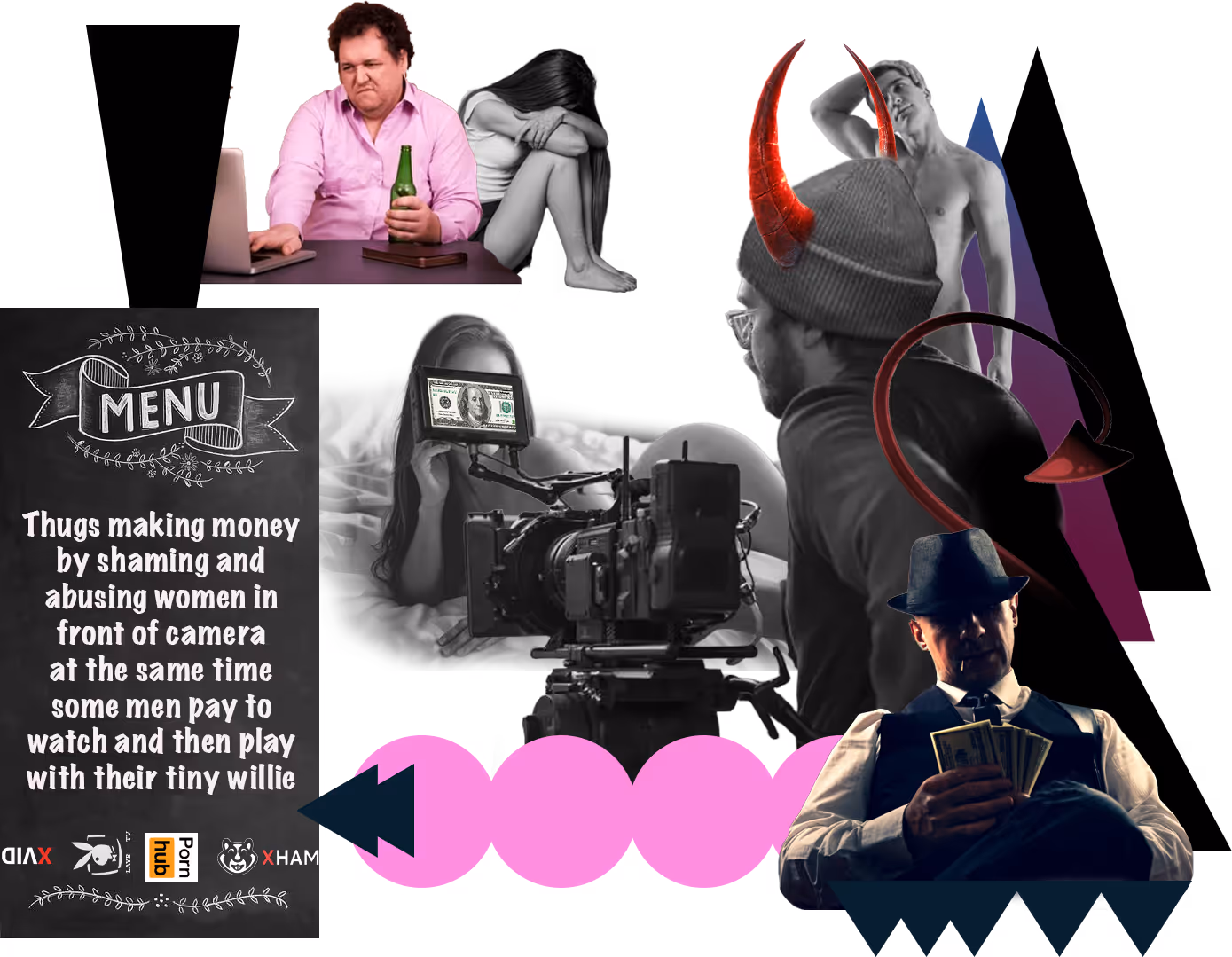 Collage av bilder som illustrerar pornografi