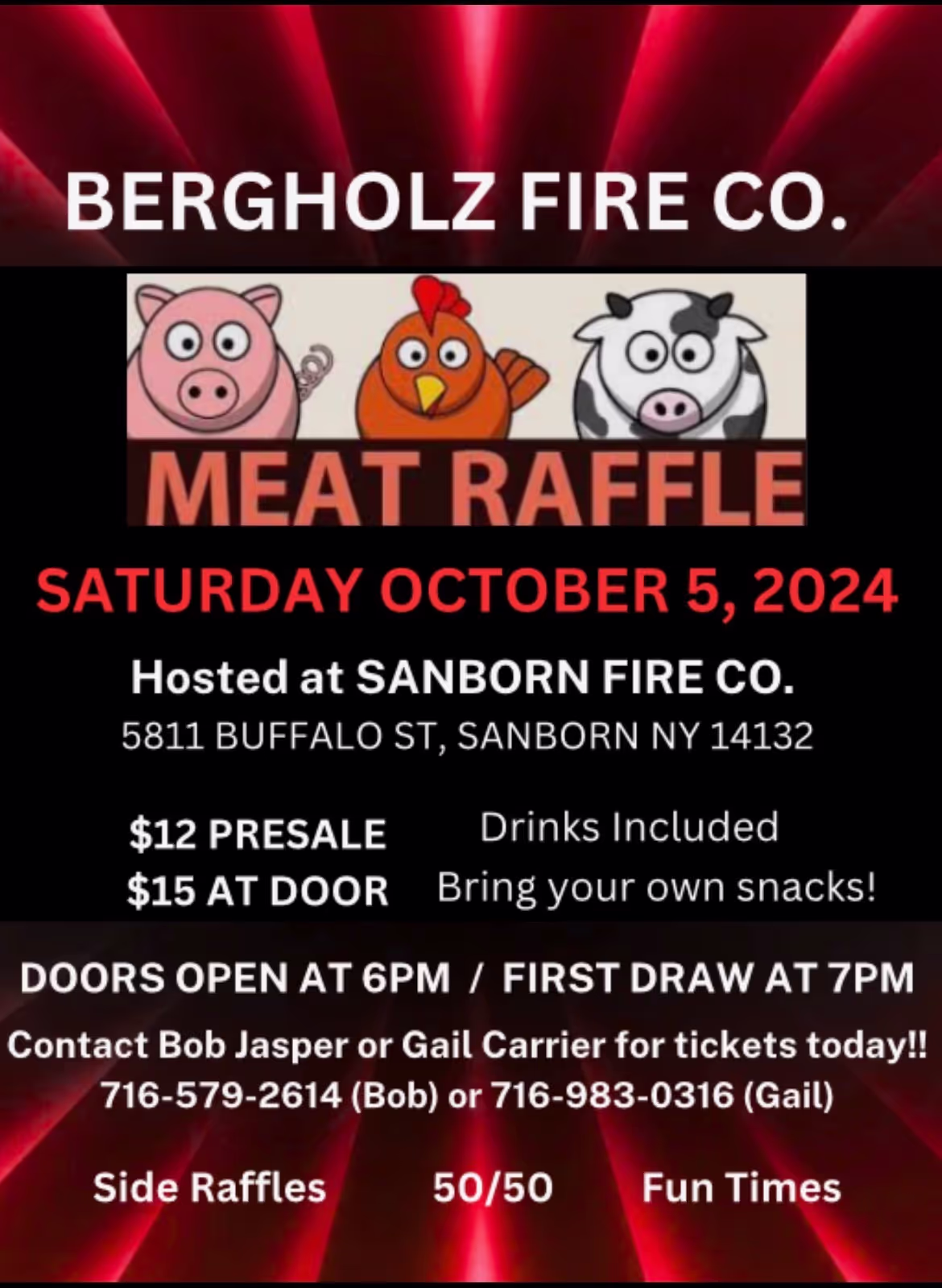 Bergholz Volunteer Fire Co. meat raffle flyer.