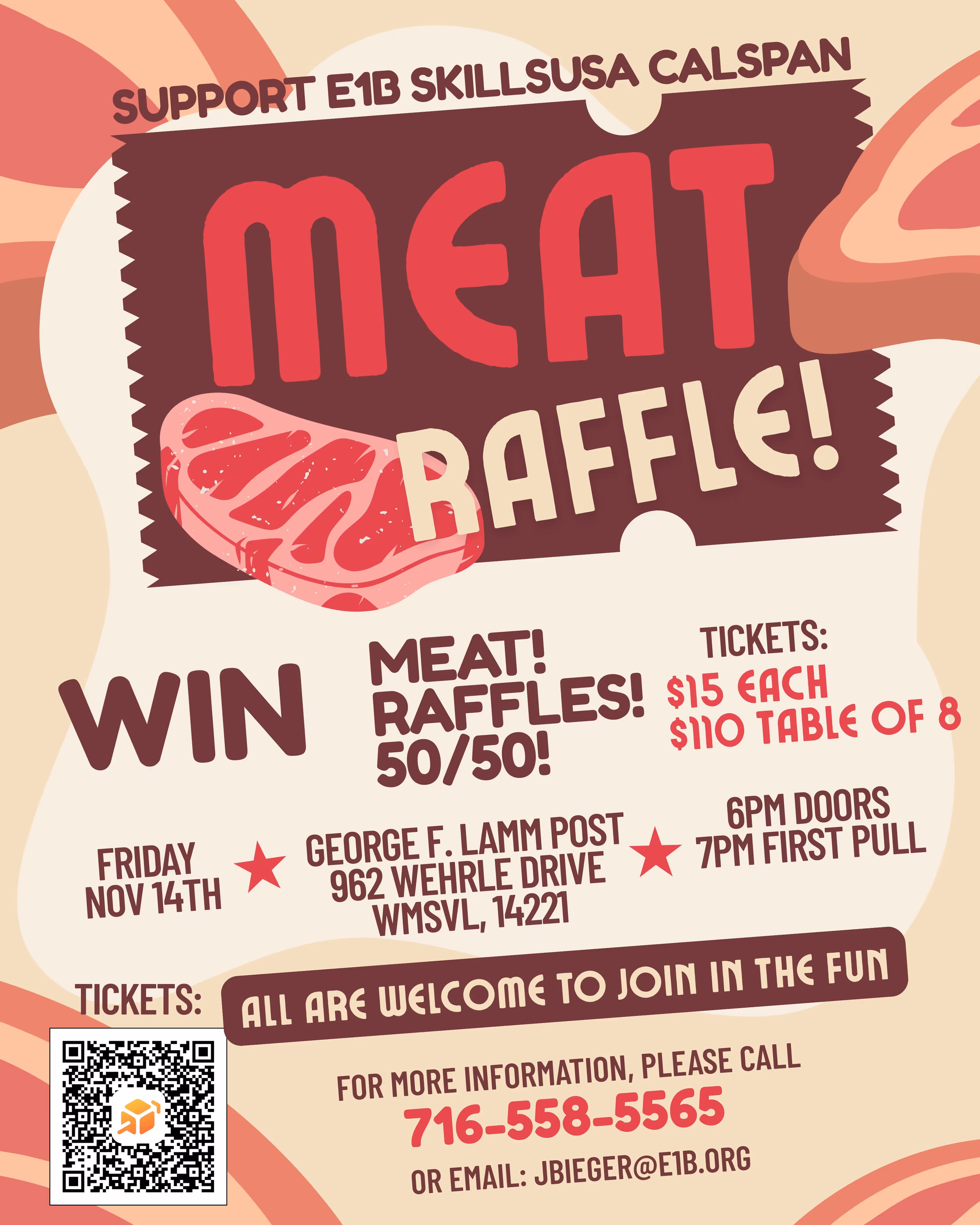 E1B SkillsUSA Calspan meat raffle flyer.