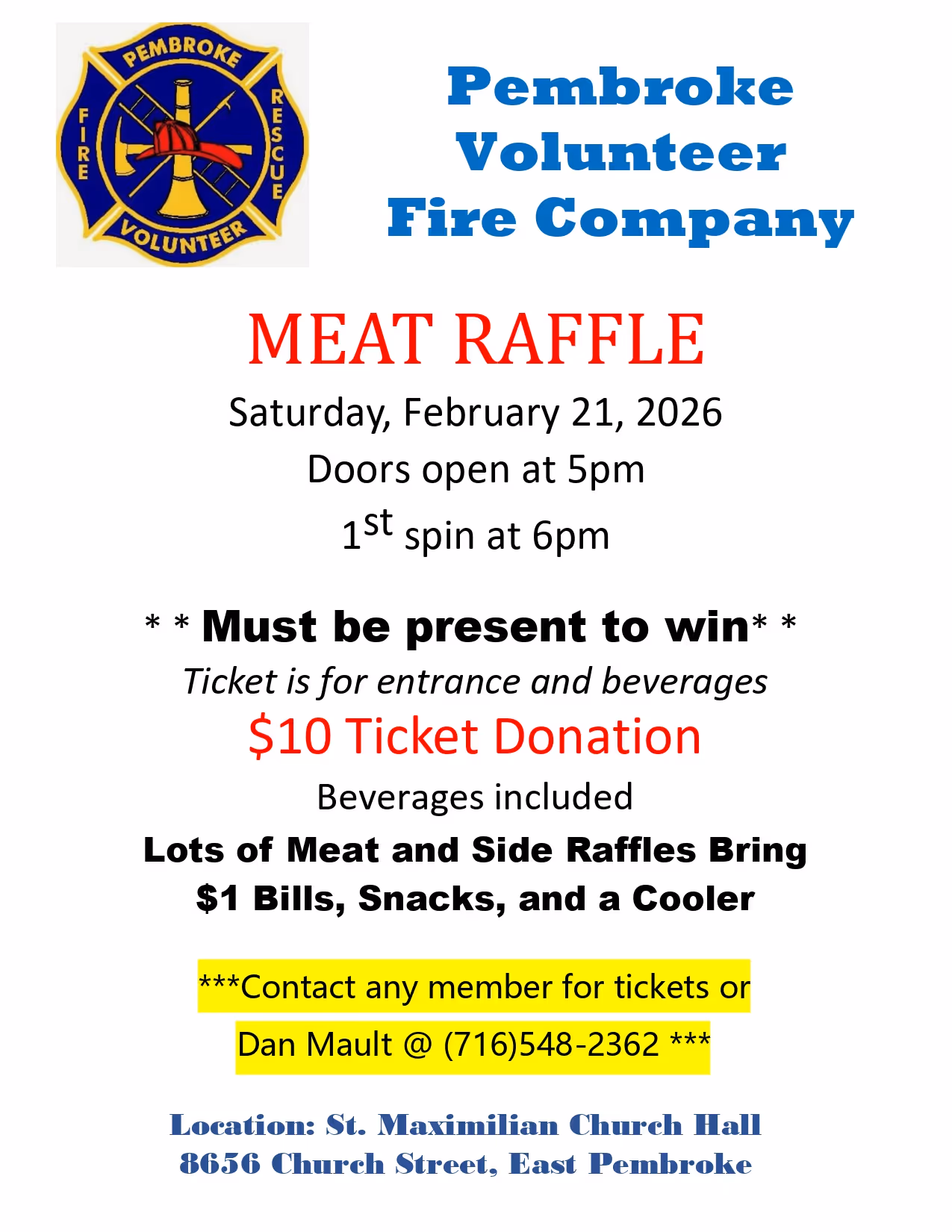 Pembroke Volunteer Fire Company meat raffle flyer.