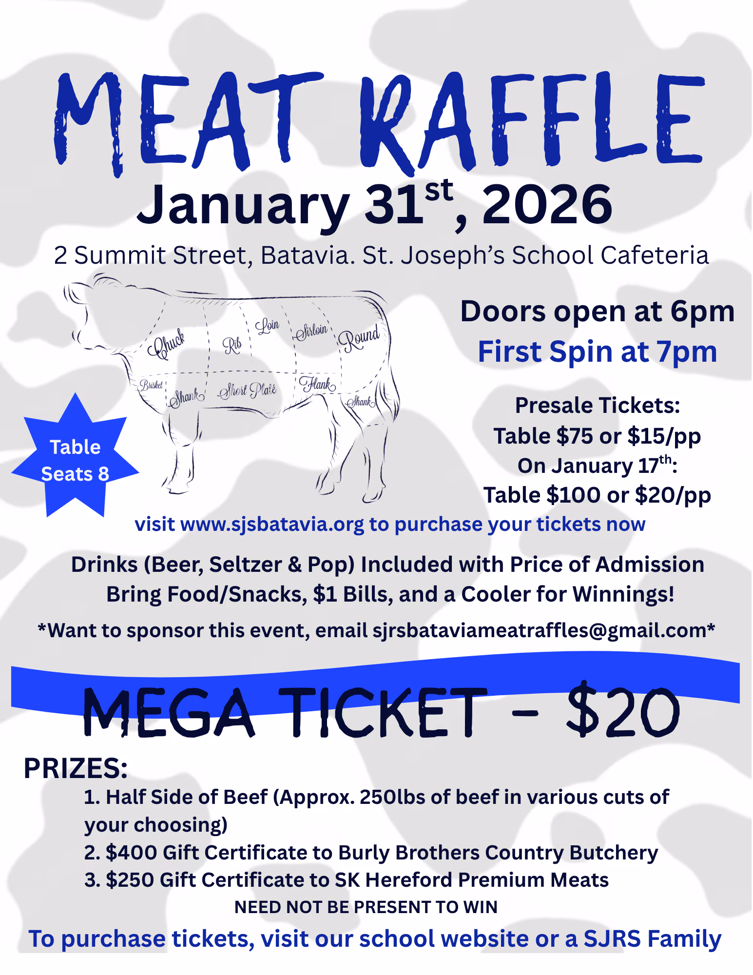 St. Joseph Regional School meat raffle flyer.