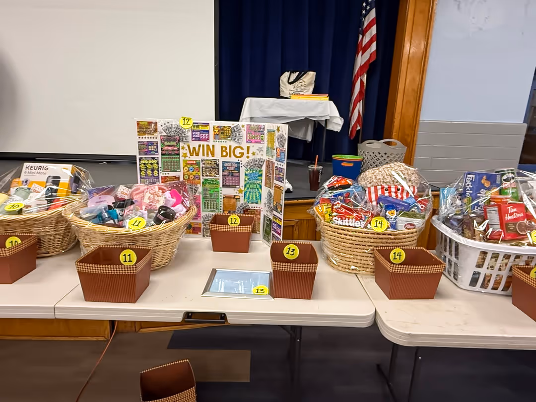 Raffle prizes featured at the St. Joseph Regional School meat raffle in Batavia.