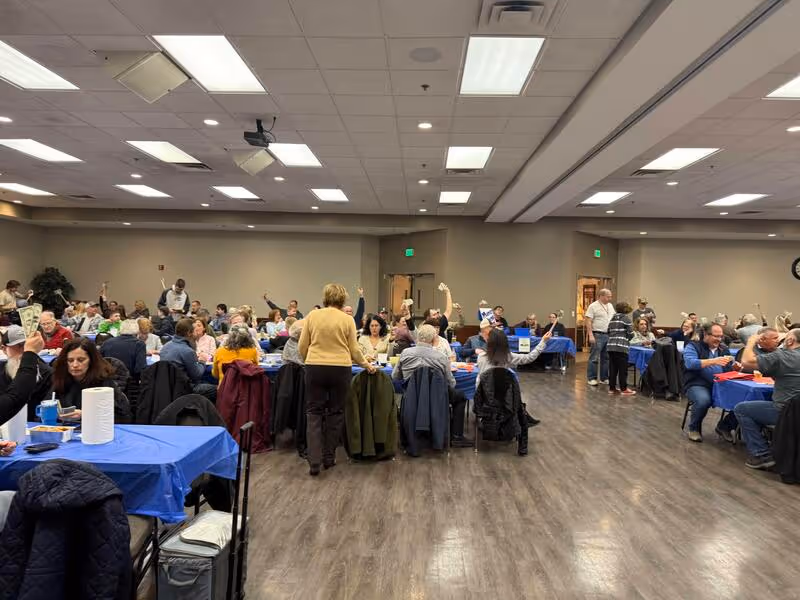 People participating in the C-Hope Western New York meat raffle in Williamsville.