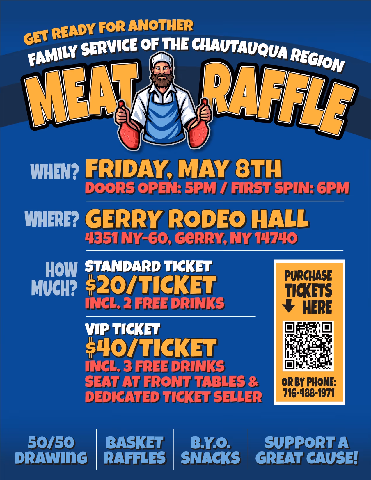 Family Service of the Chautauqua Region meat raffle flyer.