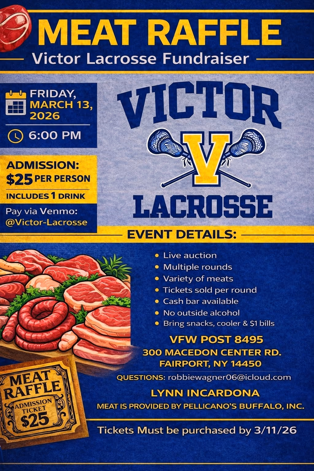 Meat raffle flyer for upcoming event.