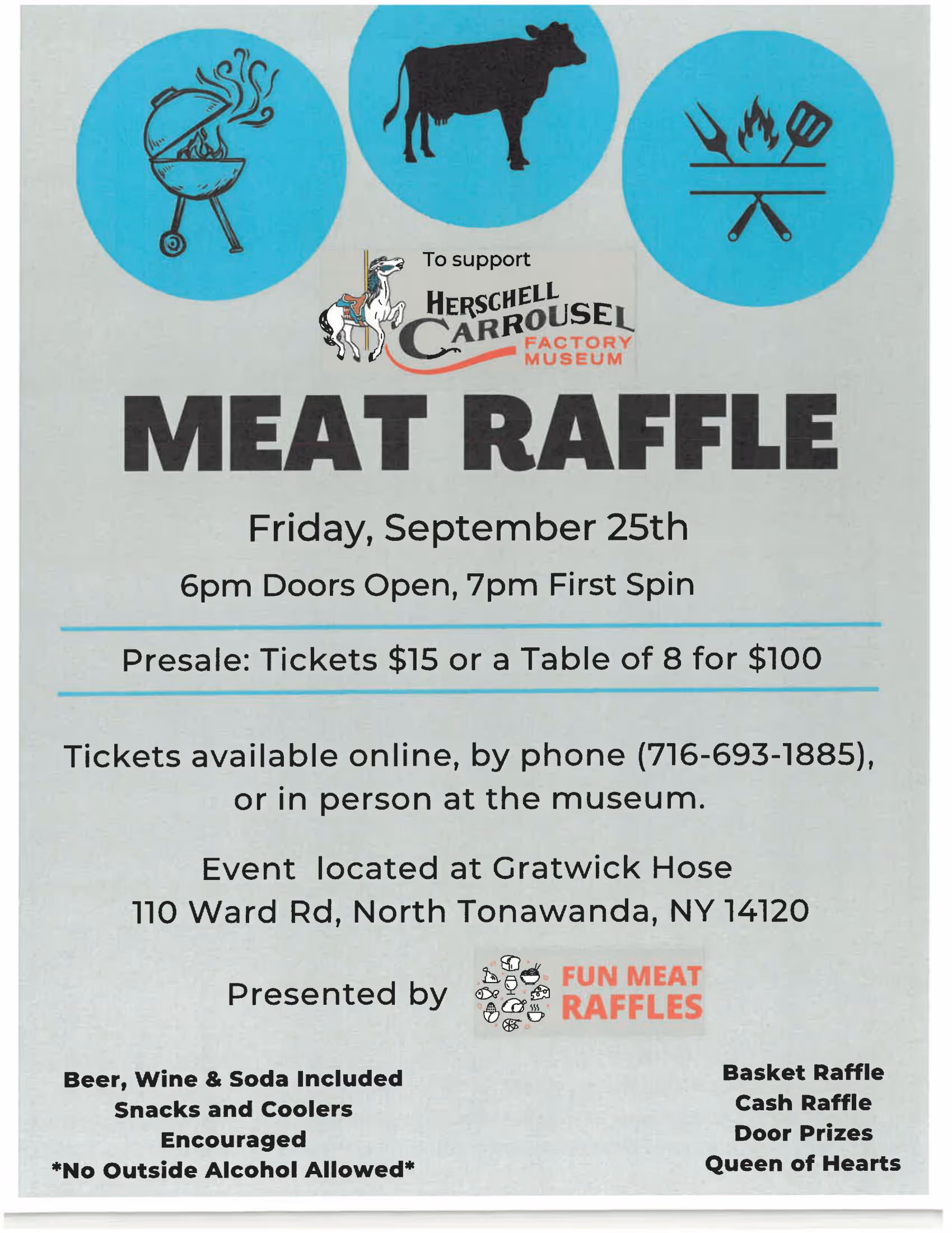 Herschell Carrousel Factory Musuem meat raffle flyer.