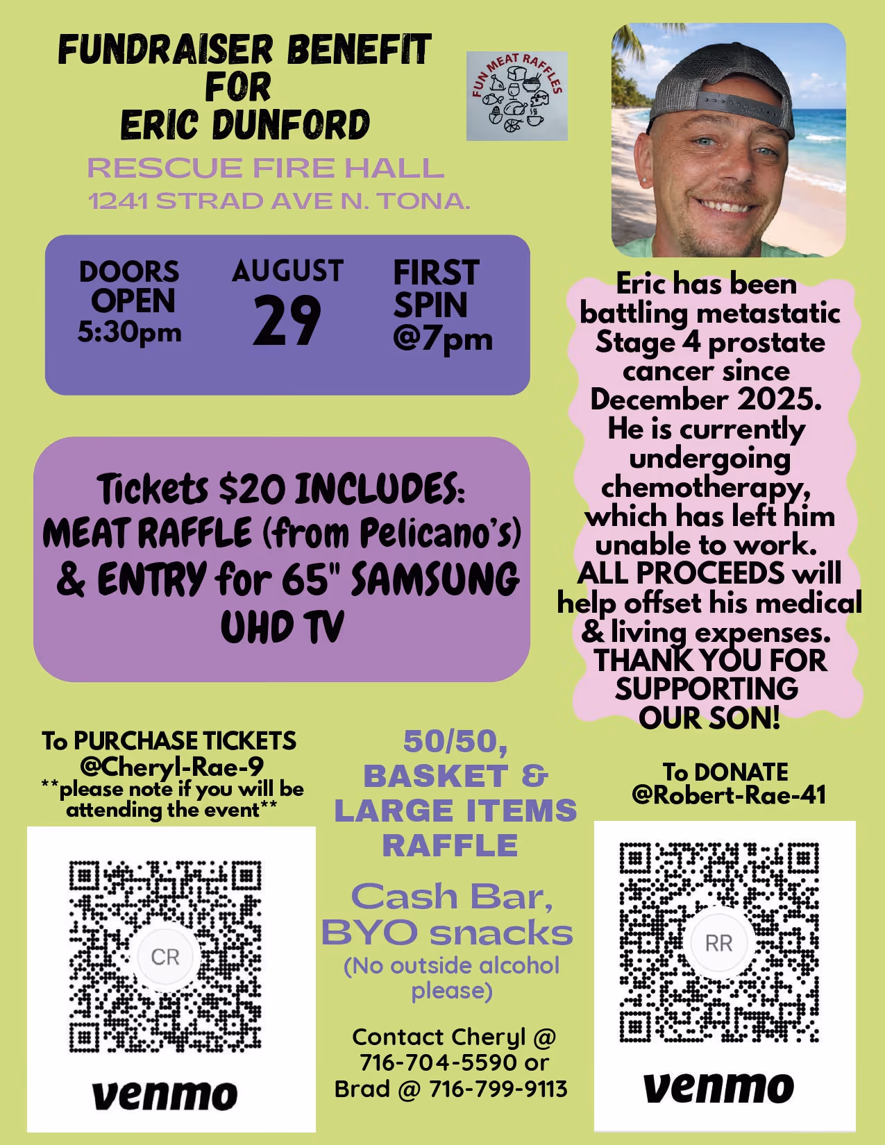 Eric Dunford fundraiser and meat raffle flyer.