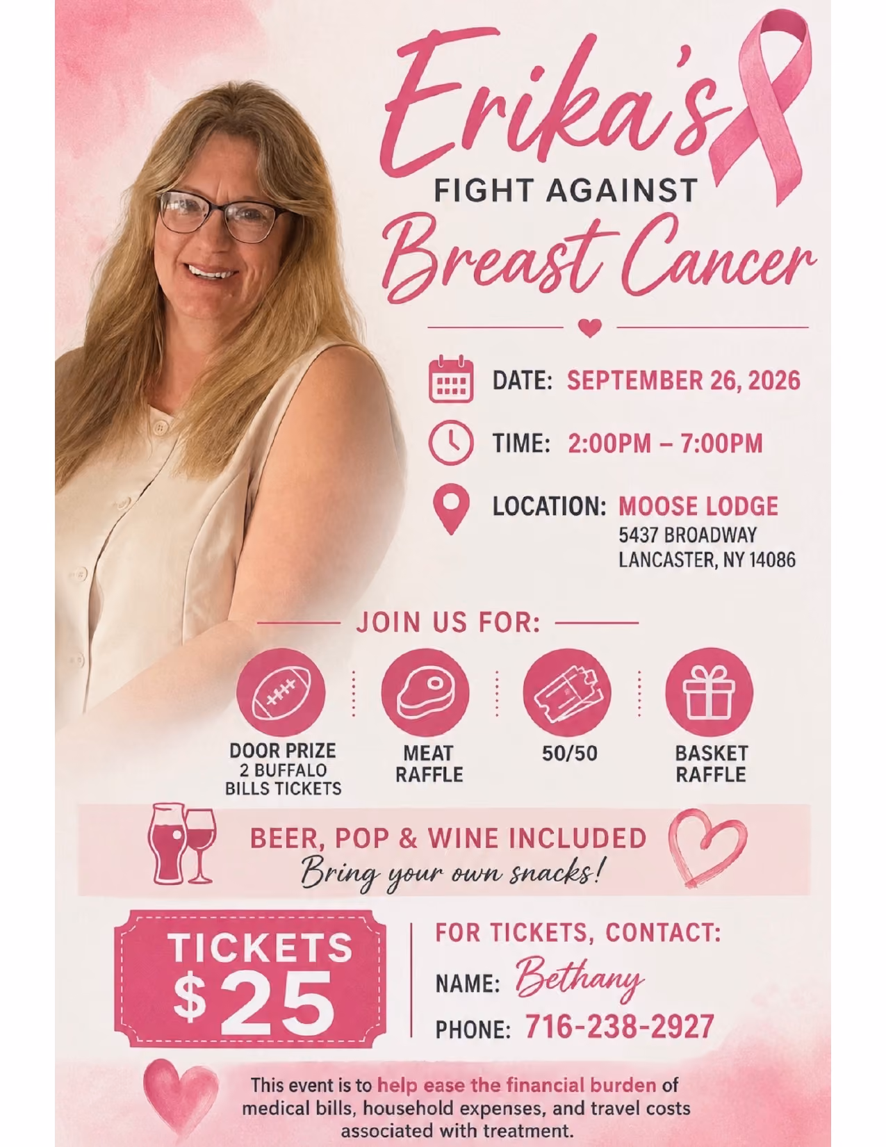 Erika's Fight meat raffle flyer.