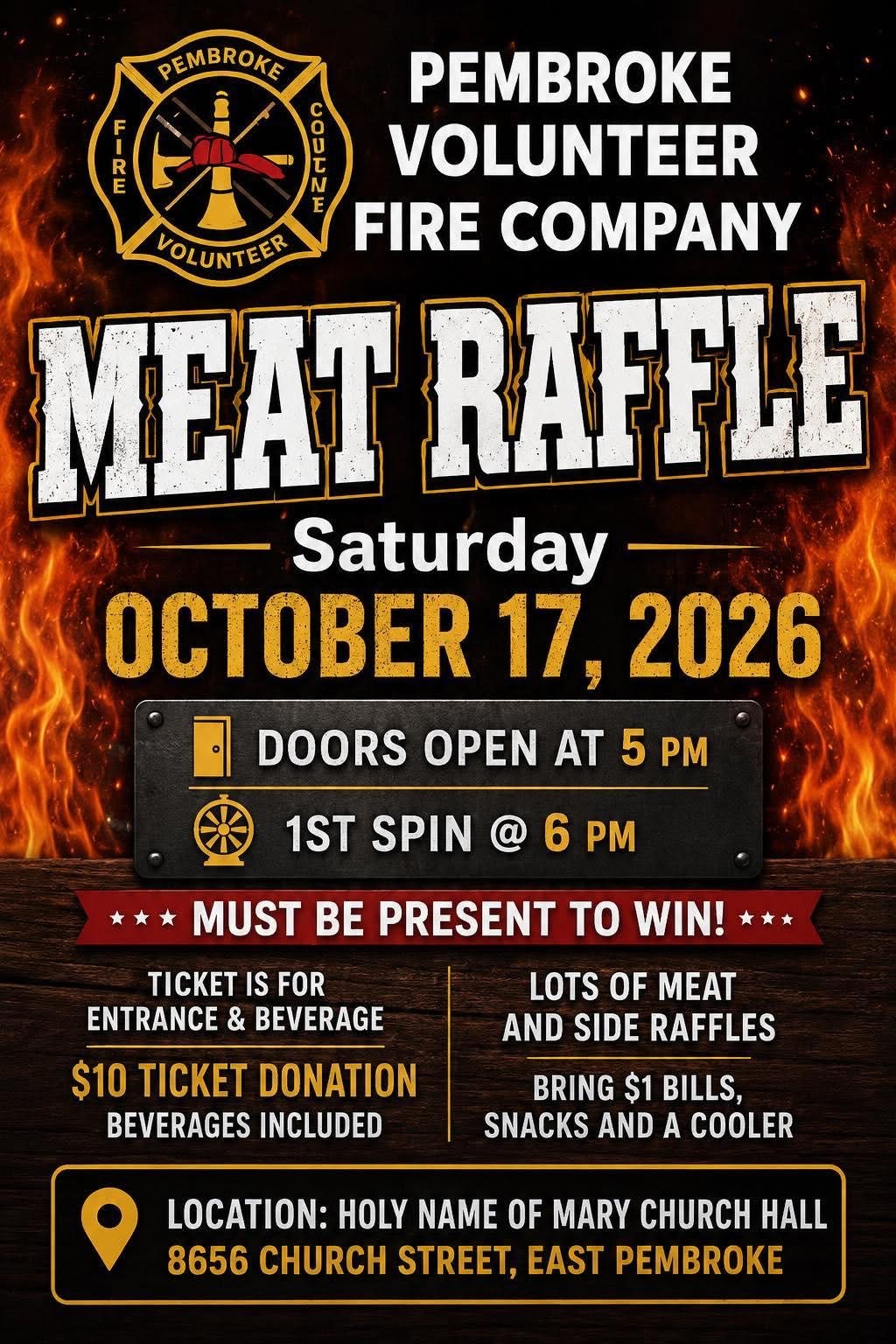 Pembroke Volunteer Fire Company meat raffle flyer.