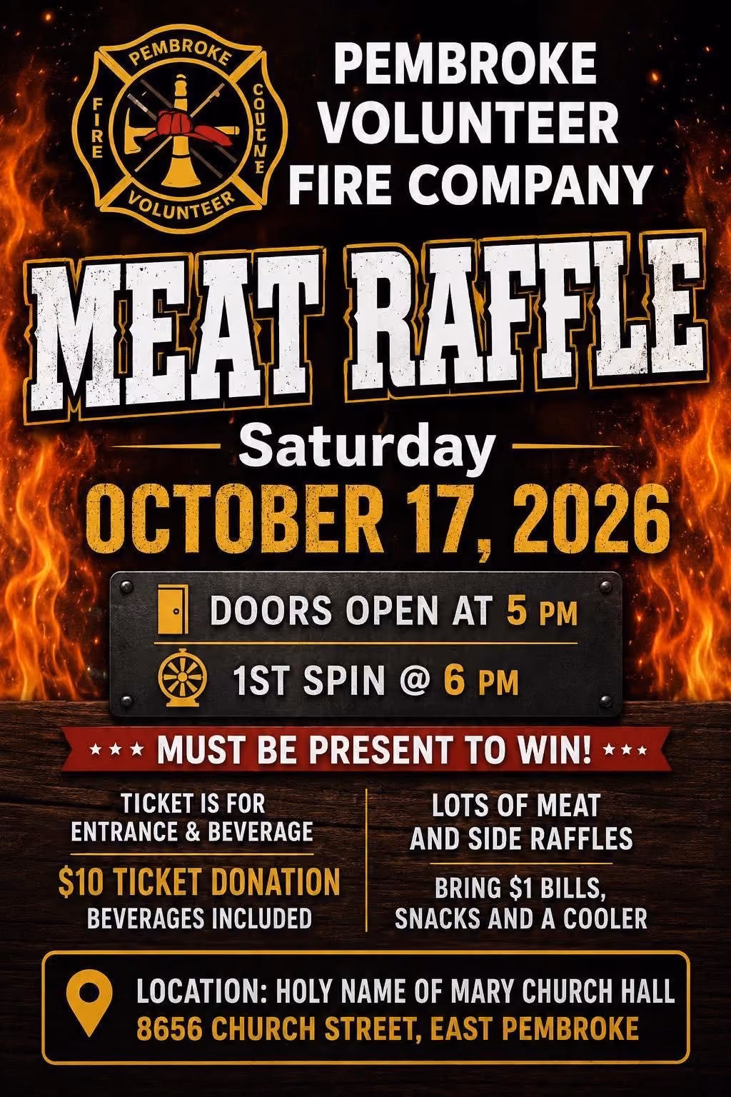 Pembroke Volunteer Fire Company meat raffle flyer.