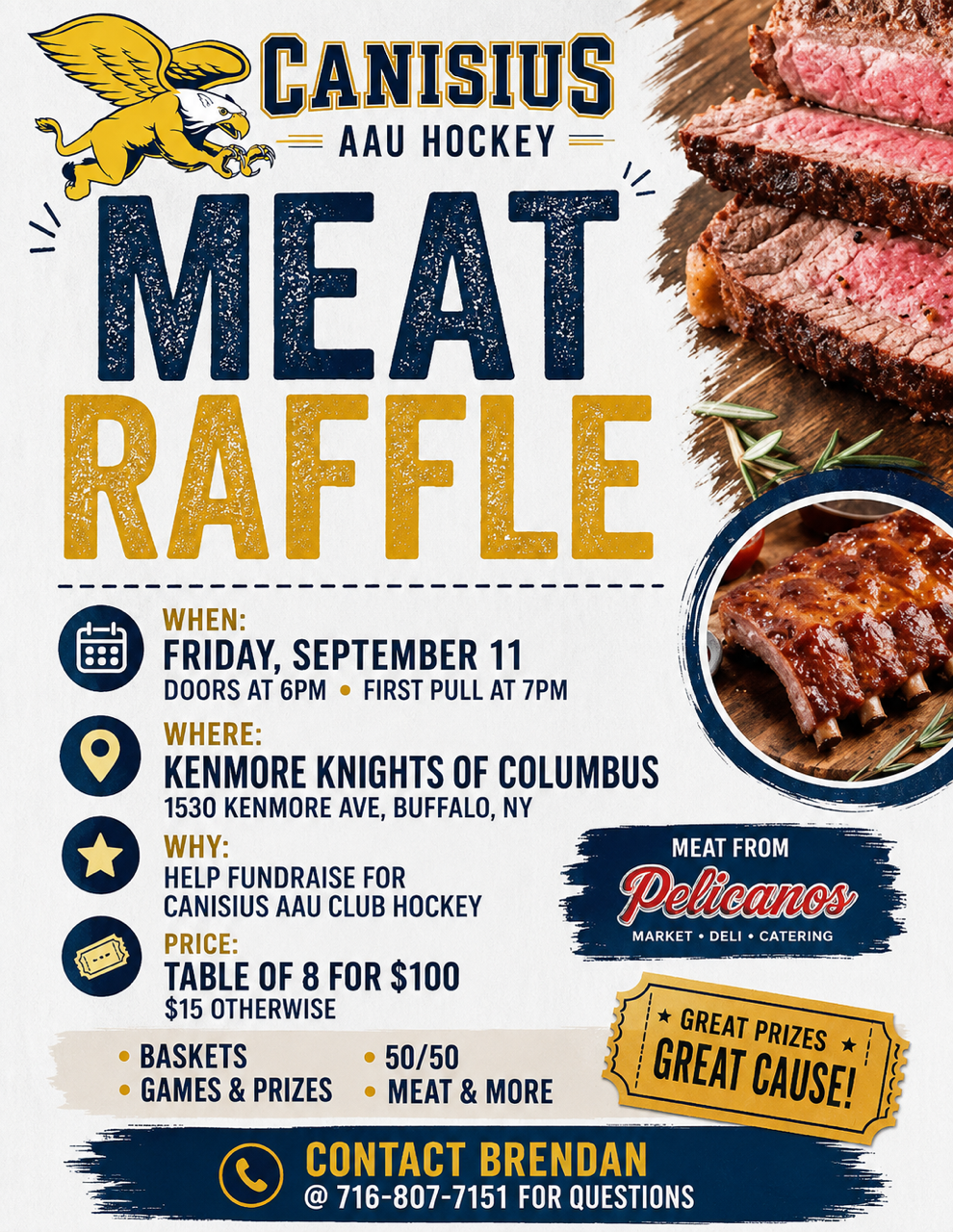 Canisius AAU Hockey meat raffle flyer.