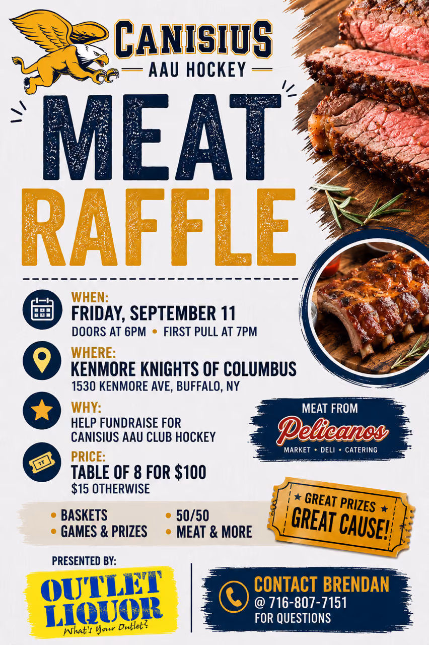 Canisius AAU Hockey meat raffle flyer.