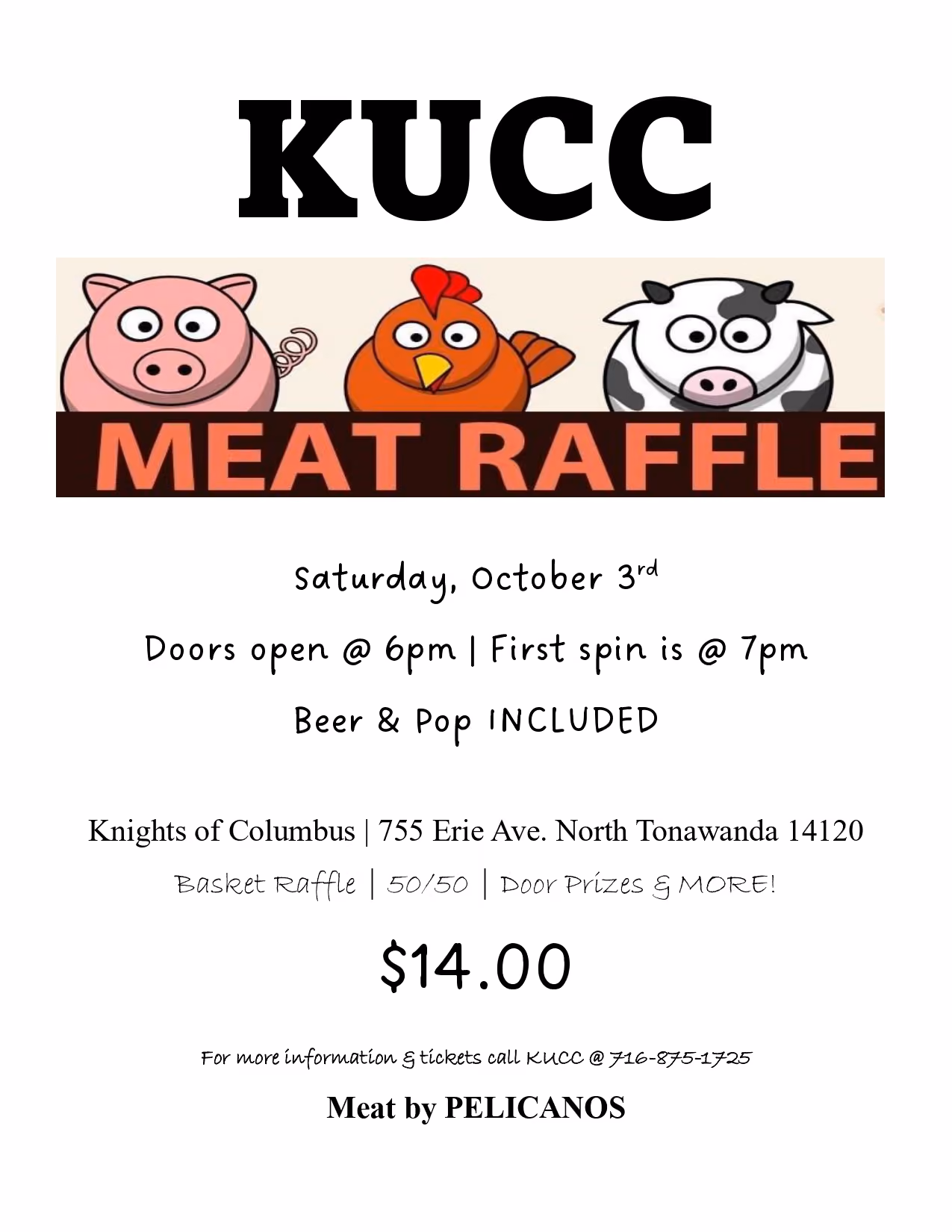 KUCC meat raffle flyer.
