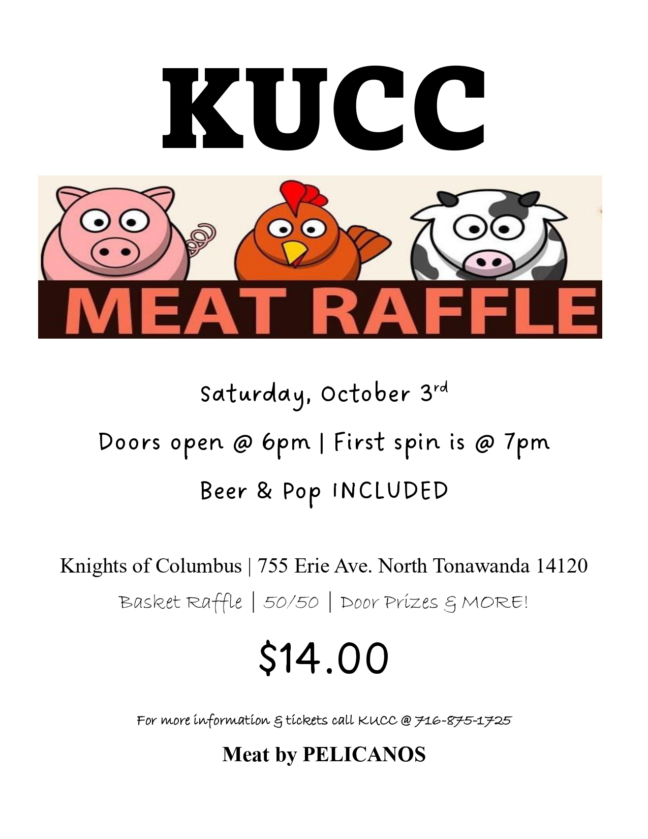 KUCC meat raffle flyer.