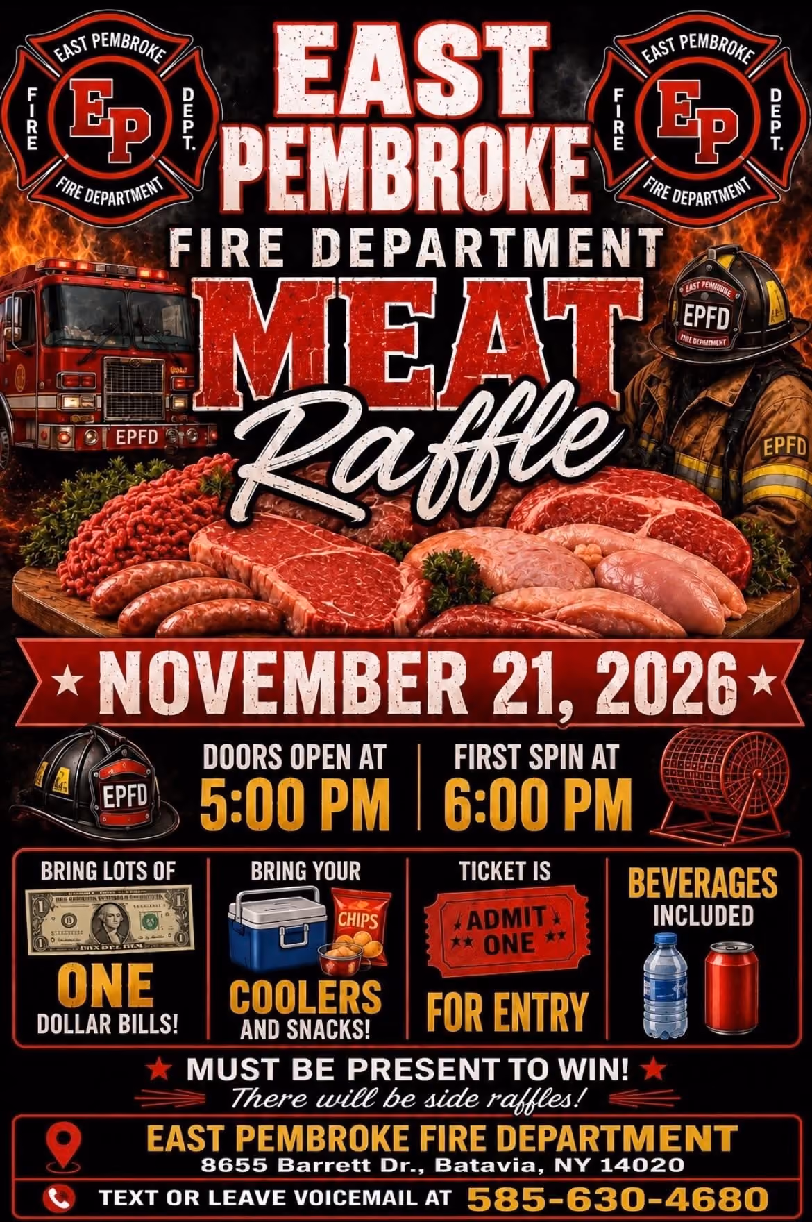 East Pembroke Volunteer Fire Department meat raffle flyer.