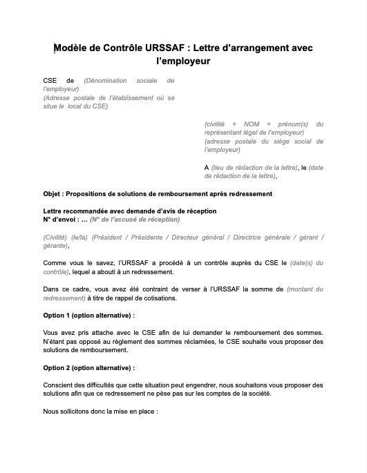 Modèle de contrôle urssaf : demande d’arrangement avec l’employeur
