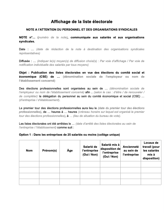 Modèle d’affichage de la liste électorale