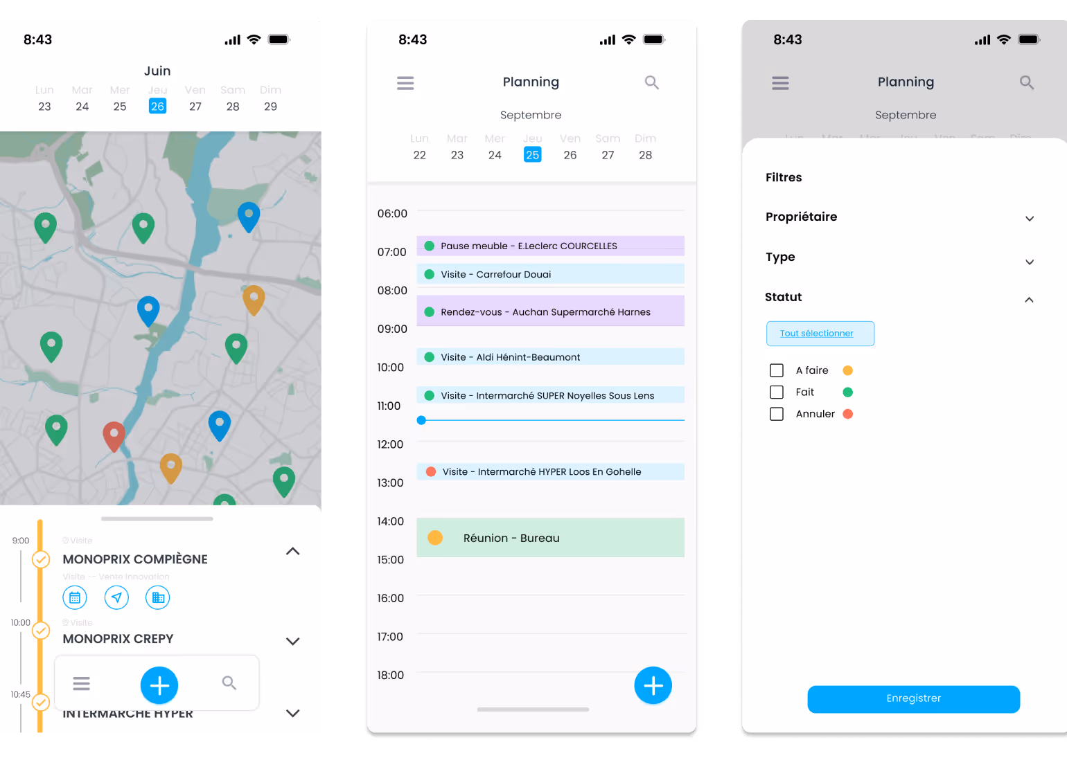 illustration agenda mobile de l'application crm sidely