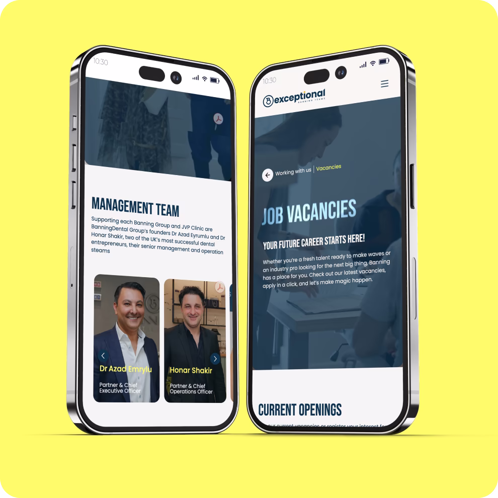 Banning Teams website design image 4 — dental team web layout
