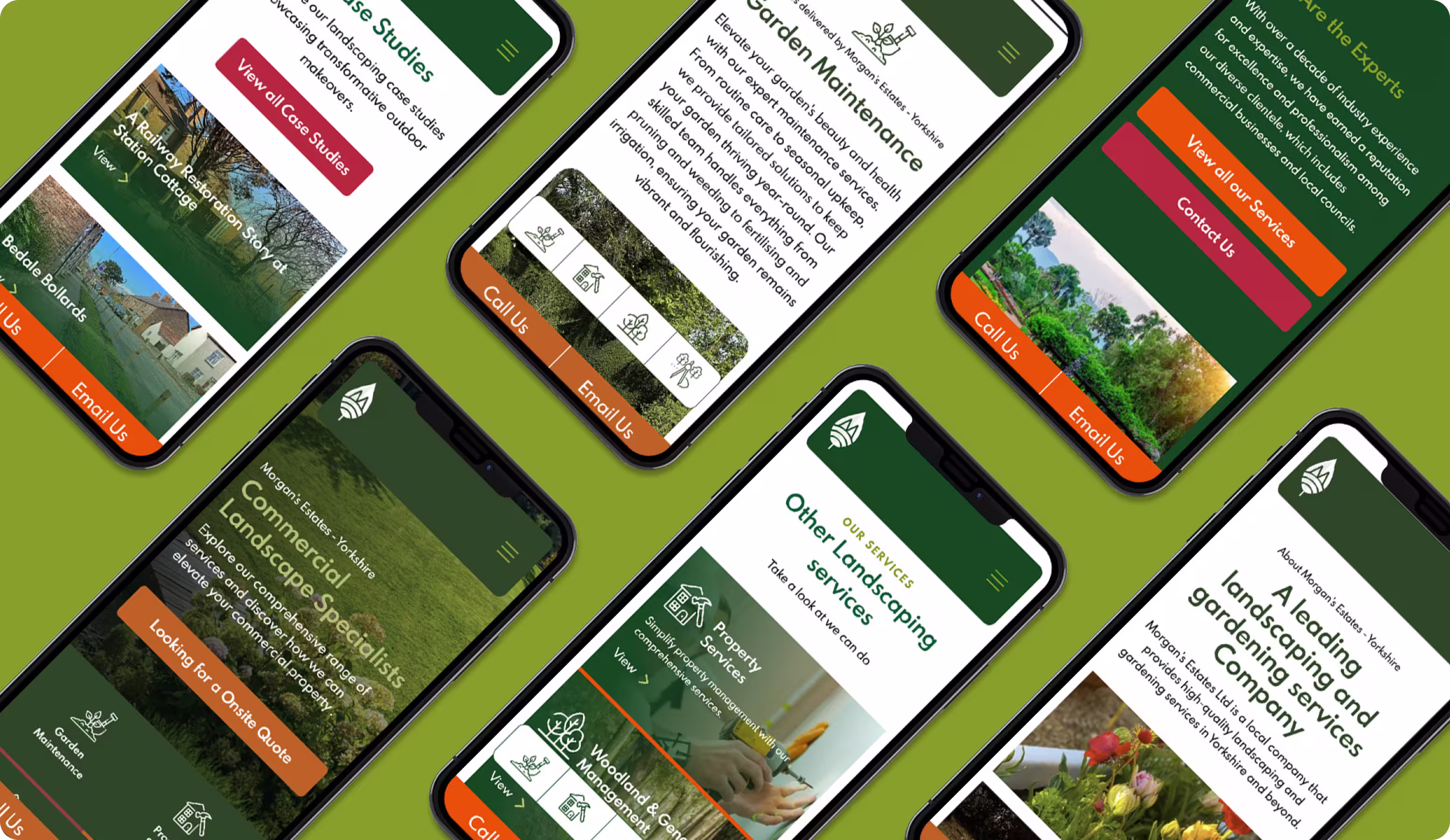 Morgan's Estates hero image — Yorkshire commercial landscaping logo and website design