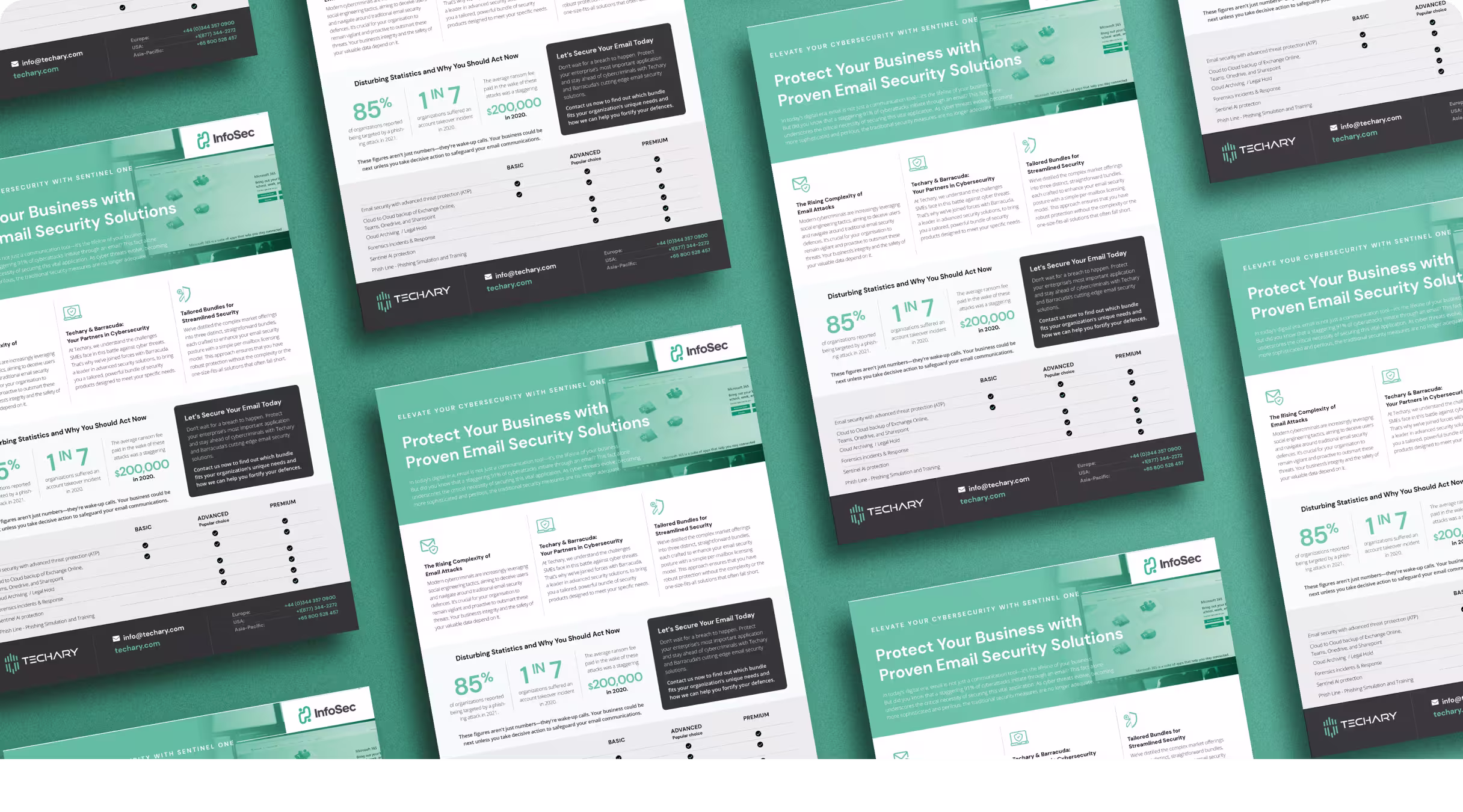 Techary branded service sheet designs — B2B technology marketing collateral