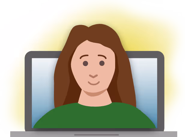 An illustration of a person speaking on a video call.