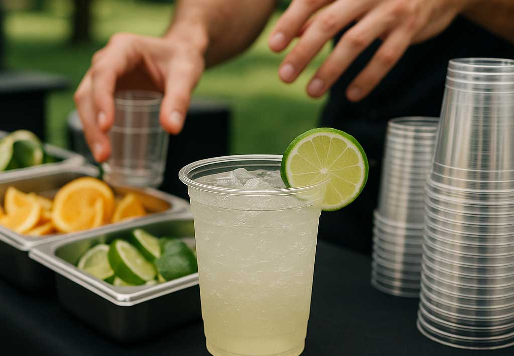 Three Bridger employees smiling and filling beer pints at the brewery