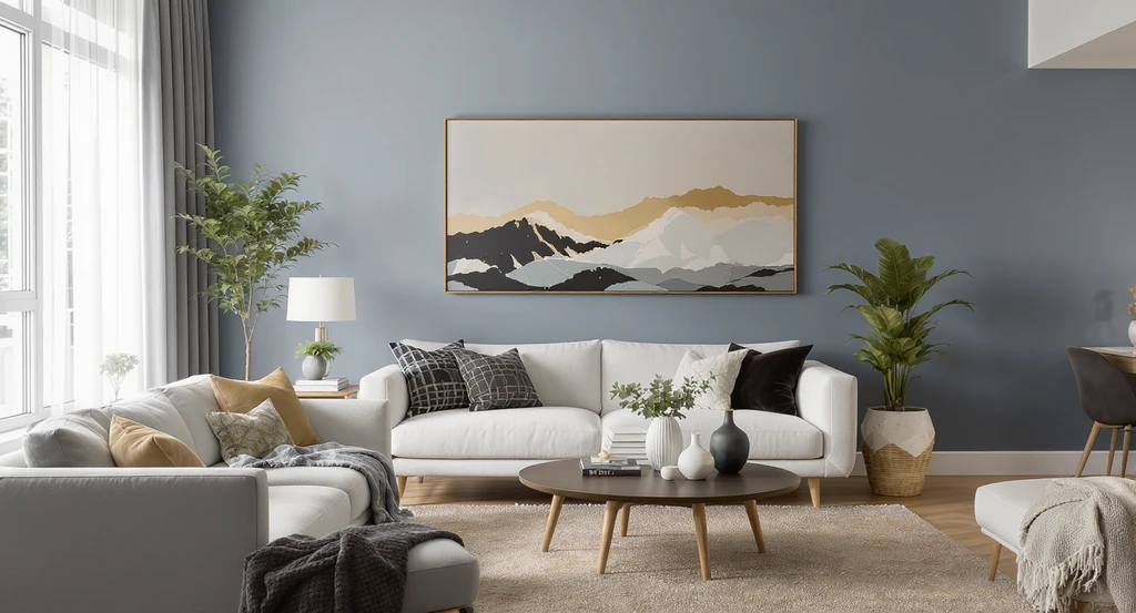 Contemporary living room staged with the 3-layer depth rule, showing clear visual flow to address the visualization gap in empty home sales. Editorial-level AI staging boosts listing engagement and shows the psychology behind first impression real estate photos.