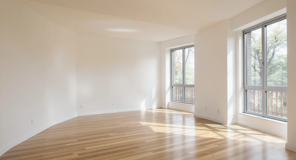 Empty modern living room without furniture or décor, highlighting the visualization gap in empty home sales and how buyer psychology impacts real estate staging and listing engagement.