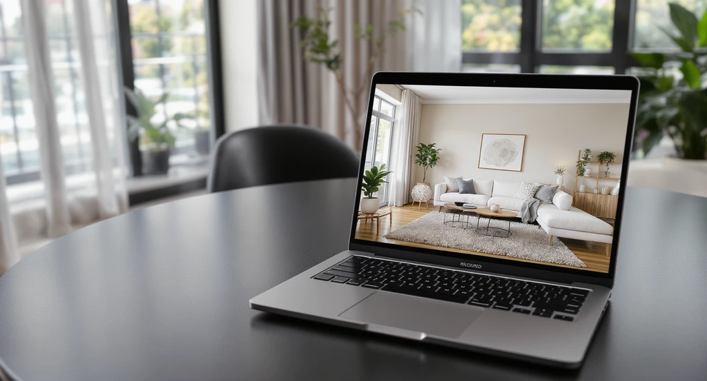How AI room visualizer tools work: side-by-side comparison of a realistic living room before and after AI visualization, showing the benefits of AI home visualization and how to use AI for interior planning.