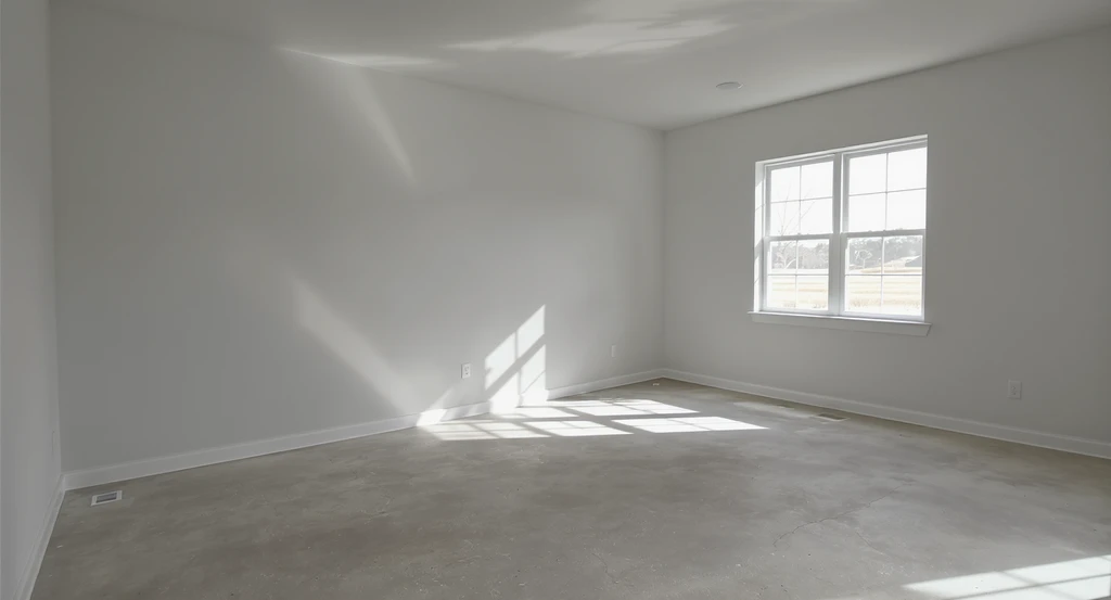 Empty living room with bare walls, no furniture, and undefined layout, illustrating the visual logic problem faced by real estate agents using ai home visualization for faster real estate sales.