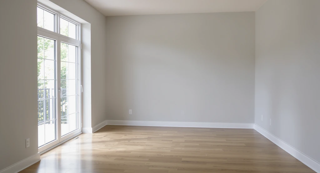 Bright, empty modern living room in natural daylight with no furniture, demonstrating virtual staging vs empty room photos and buyer trust impact.