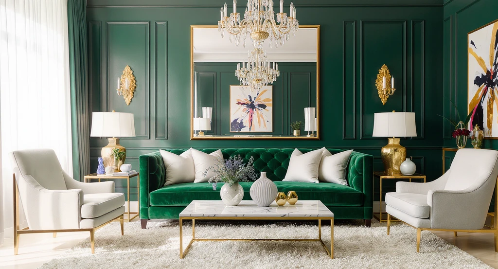 How to design a glam living room: modern glam living room with balanced shine, plush textures, layered lighting, and statement furniture, showing best visualization tools for interior design and styling tips while avoiding common mistakes in glam living rooms.