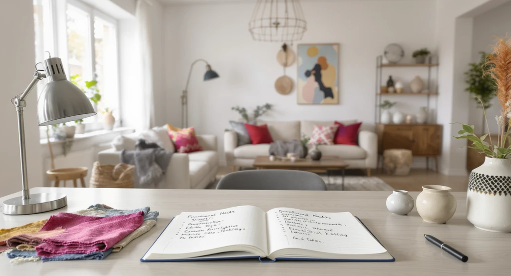 Bright fusion living space showing ai home design for fusion interiors, with personalized layered styles, vintage finds, and real-time editing tools visible.