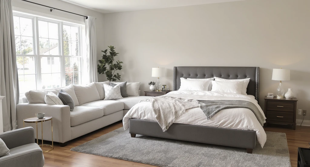 Photorealistic living room virtually staged with oversized furniture, clearly illustrating virtual staging mistakes that hurt conversions and undermine buyer trust.